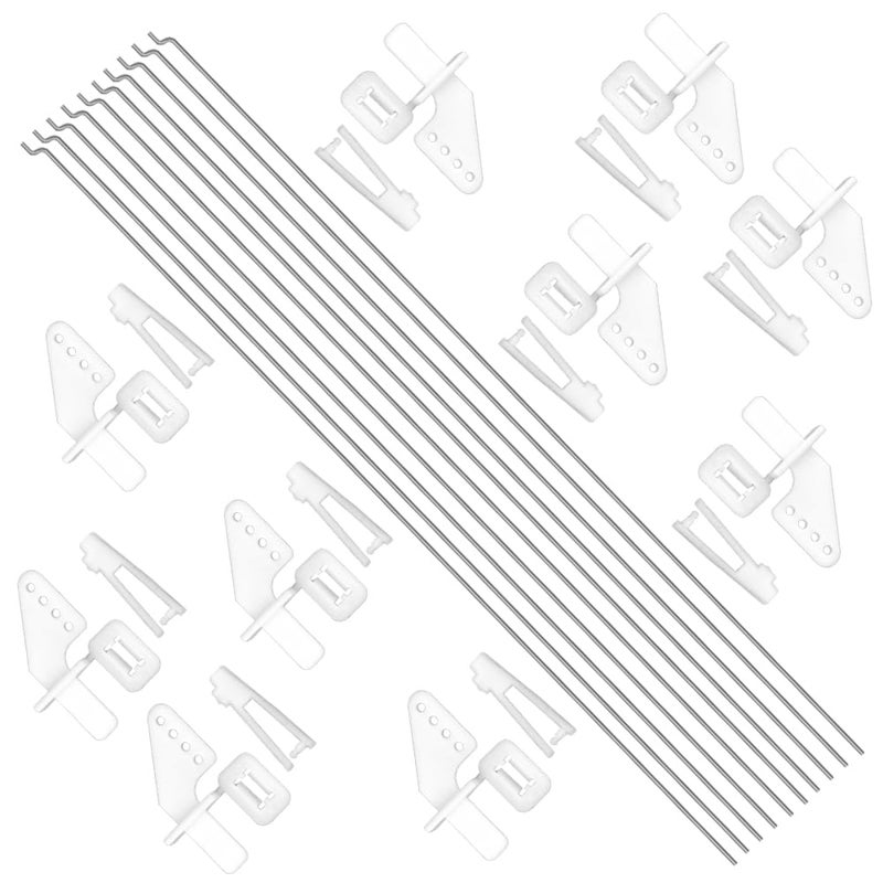 WMYCONGCONG 10 PCS 1.2x260mm Steel Pushrod Parts + 10 PCS Nylon Micro Control Horns 20x11mm 4 Holes for RC Airplane Plane DIY Parts - Image 1